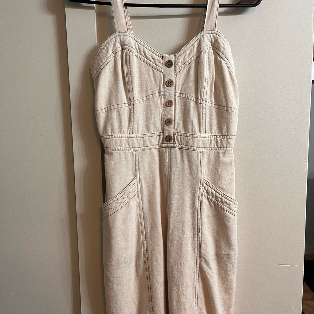 Cream Button-Front Linen Dress